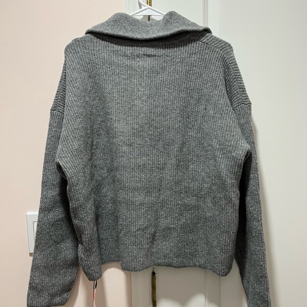 CIDER WOOL-BLEND COLLAR SOLID ZIPPER KNITTED SWEATER - Picture 4 of 7
